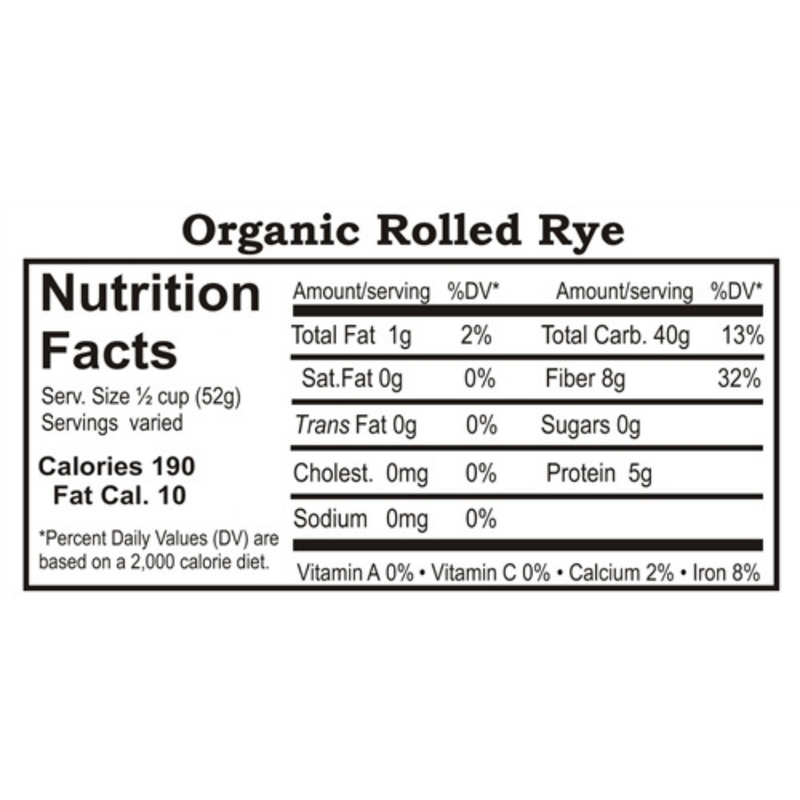 Rolled Rye | 25 lb. Bag | Shipping Included | Rich Flavored Whole Grain Food | Used Alone Or Combined With Other Rolled Grains | Easy To Digest | Organic | Non-GMO