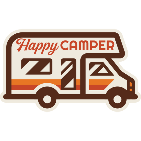 Happy Camper | Weather Resistant Sticker | Great Sticker For Campers | Stick On Water Bottles, Laptops, & More