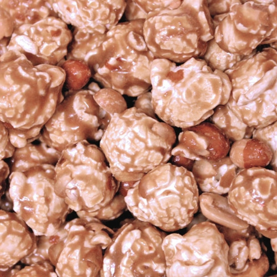 Peanut Crunch Popcorn | 8 oz. | Buttery Caramel Coated Popcorn With Peanut Topping | Made in Gibbon, NE | HR Poppin' Snacks