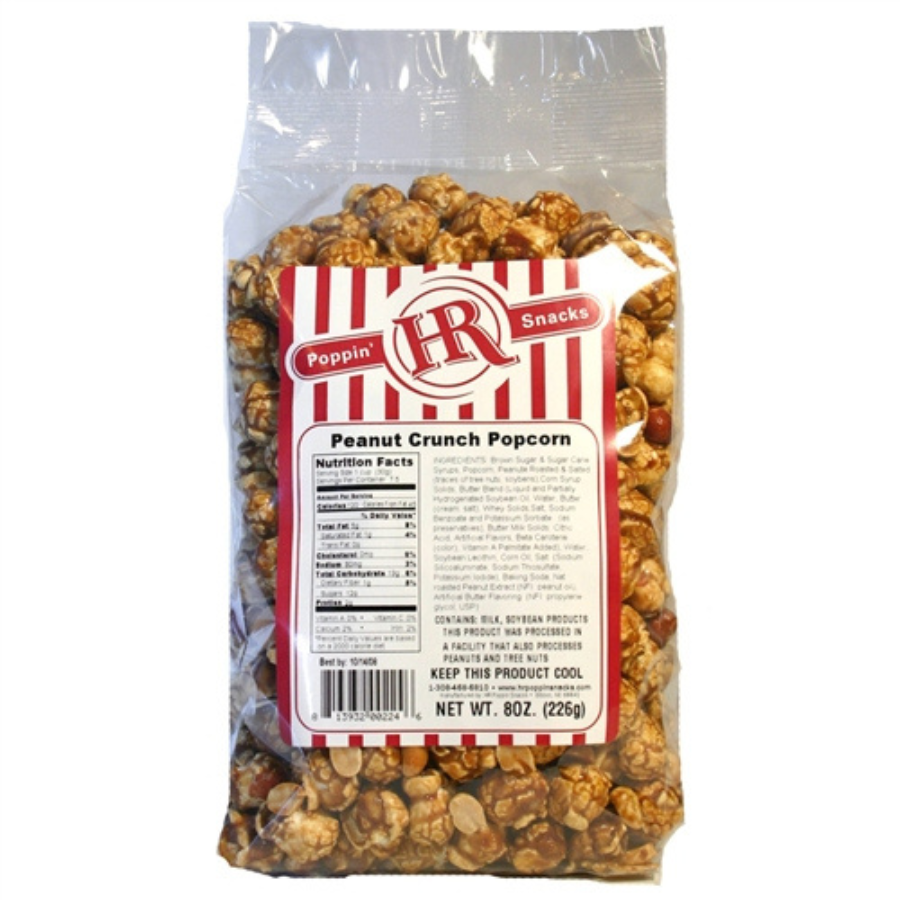 Peanut Crunch Popcorn | Pack of 3 | 8 oz. | Buttery Caramel Coated Popcorn With Peanut Topping | Made in Gibbon, NE | HR Poppin' Snacks