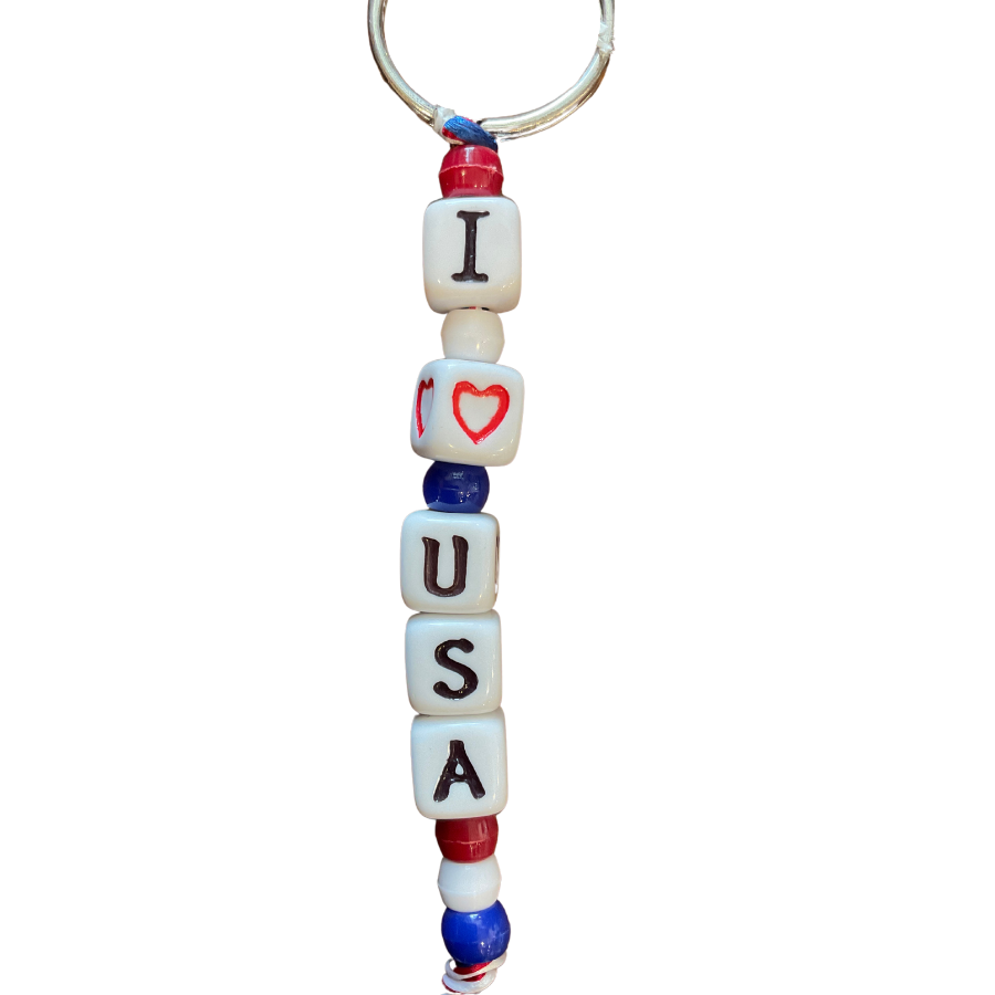 I Heart the USA Keychain | Add A Patriotic Charm To Your Set Of Keys | Nebraska-Made | Beaded Keychain | Never Lose Your Keys