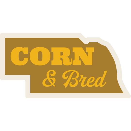 Corn & Bred | Nebraska Humor | Weather Resistant Sticker | Gift For Nebraska Native | Dishwasher Safe | Stick On Water Bottles, Windows, & More