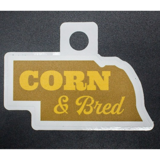 Corn & Bred | Nebraska Humor | Weather Resistant Sticker | Gift For Nebraska Native | Dishwasher Safe | Stick On Water Bottles, Windows, & More