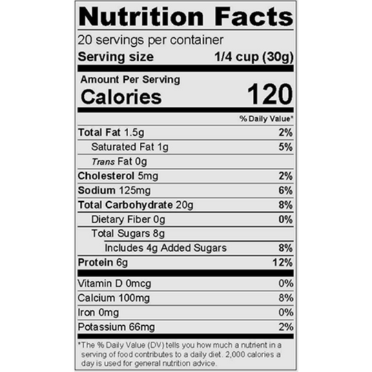 Nutrition Label for Gluten Free Heavenly Waffles Mix 