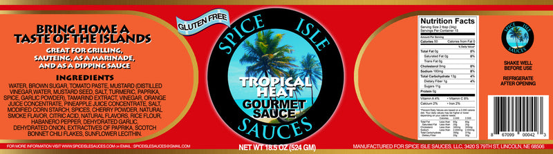 Tropical Heat Sauce | Spice Isle Sauces | Authentic Caribbean Flavors with a Blend of Tropical Fruit Flavors & Spicy Peppers | Taste the Heat with the Sweet Sauce | Distinctly Unique Caribbean Flavor | 18.5 oz. Bottle