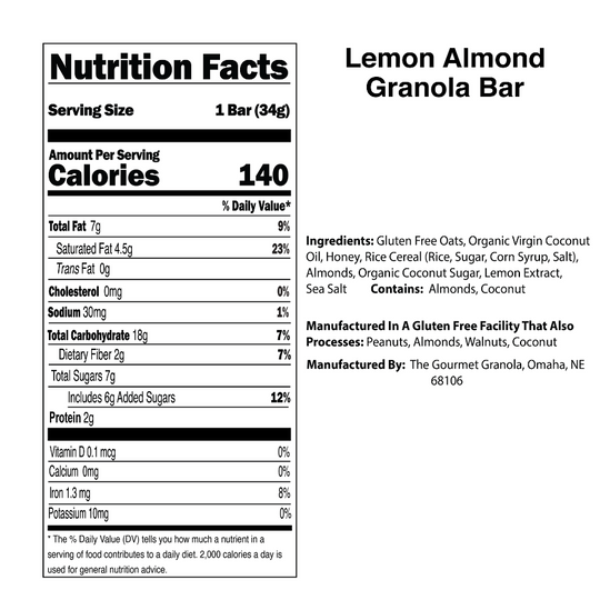 Lemon Almond Granola Bar Nutritional