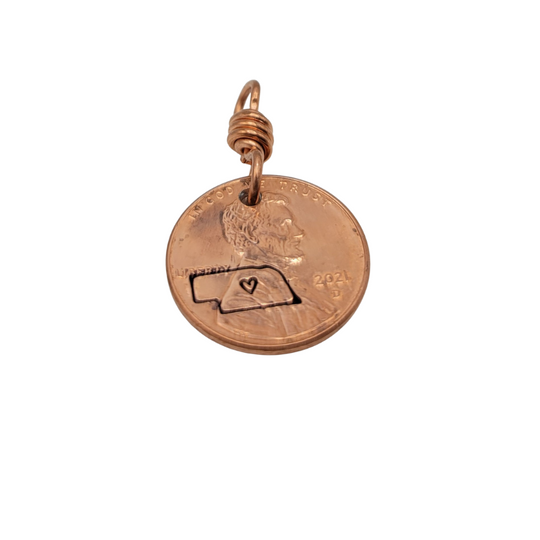 Nebraska Penny Key Chain | Hand Stamped | Nebraska Shaped Outline With Heart | Makes For the Perfect Gift for Visitors or Loved Ones | Nebraska Key Chain | Add To Your Key Chain or Necklace | Long Lasting | Show Your Nebraska Pride