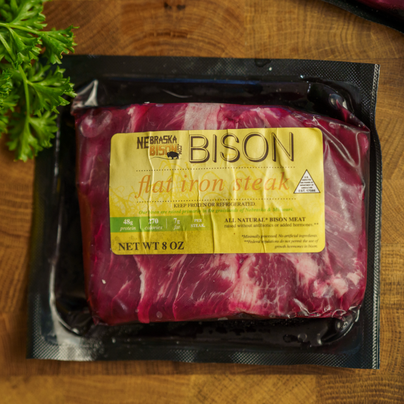 Flat Iron Steak | 4 - 8 oz. Steaks | 100% All Natural Nebraska Bison Meat | Top Quality With Great Flavor and Tenderness | Shipping Included | High Protein | Perfect For Sending To Loves Ones | Great On A Grill, Cast Iron Skillet, Or Oven