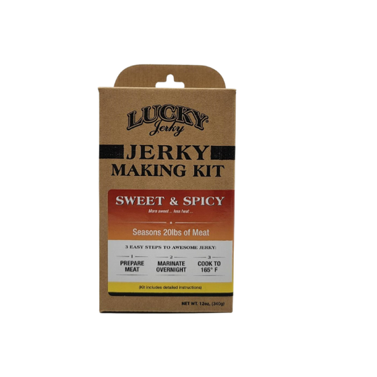 Jerky Making Kit | 12 oz. Box | Sweet & Spicy Flavor | Perfect Blend Of Teriyaki, Brown Sugar, & A Dash Of Red Pepper Heat  | Detailed Instructions Included | Sweet And Savory Flavor | Fun Family Project | Nebraska Jerky | Seasons 20 LBS. Of Meat