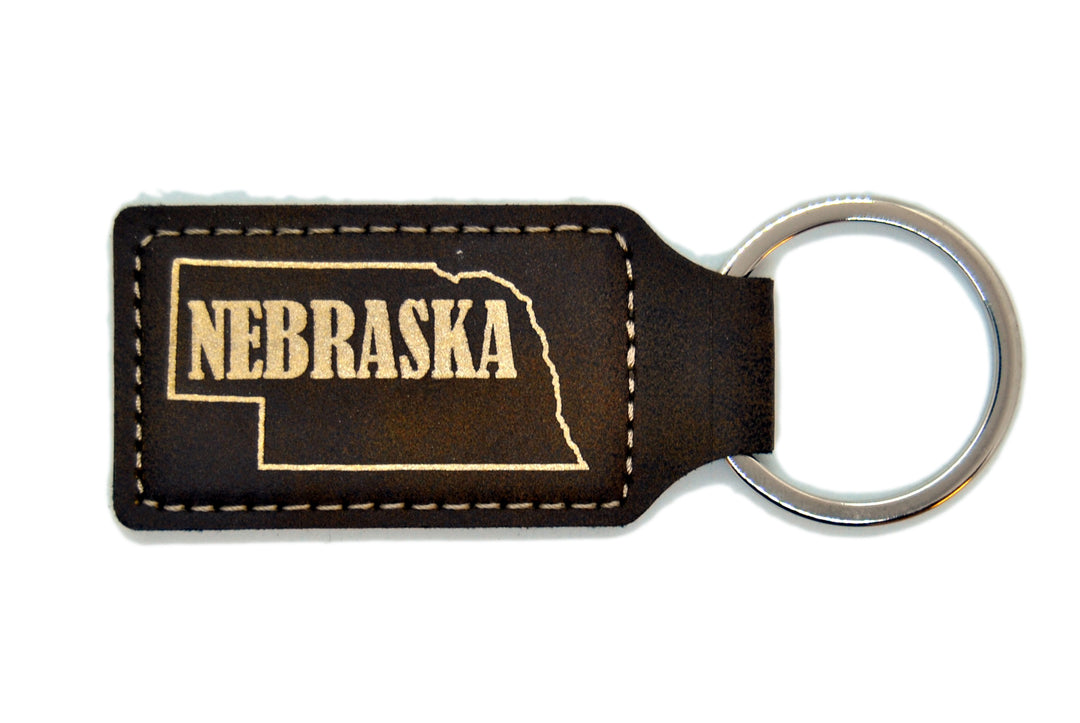 Nebraska Leather Keychain | Rectangular