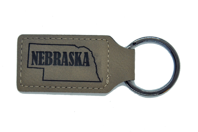 Nebraska Leather Keychain | Rectangular