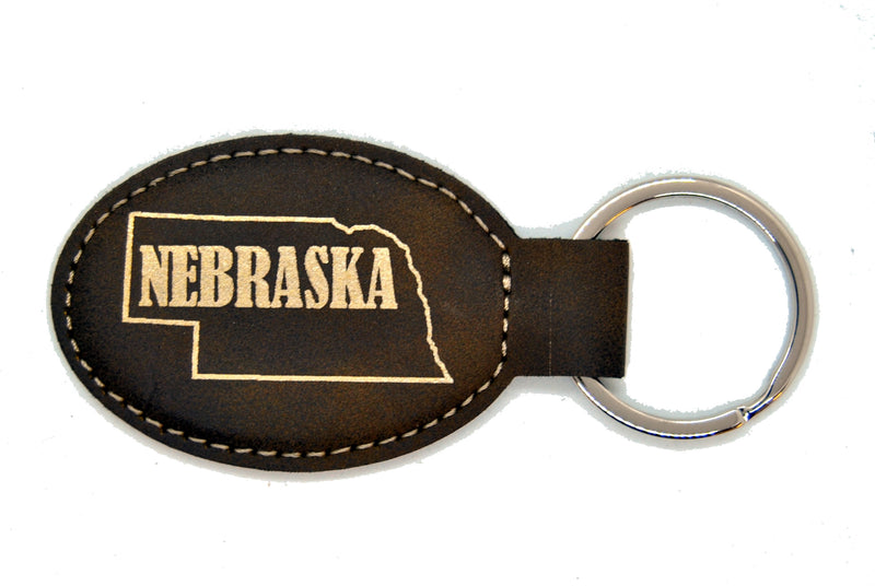 Nebraska Leather Keychain | Oval