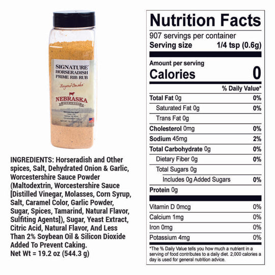 Horseradish Prime Rib Rub | 19.2 oz. | Adds An Accent To The Flavor Of Proteins | Well Suited For Ribeyes & Prime Ribs | Robust Flavor | Not Overpowering | Delicious Blend Of Spices | Nebraska Seasoning