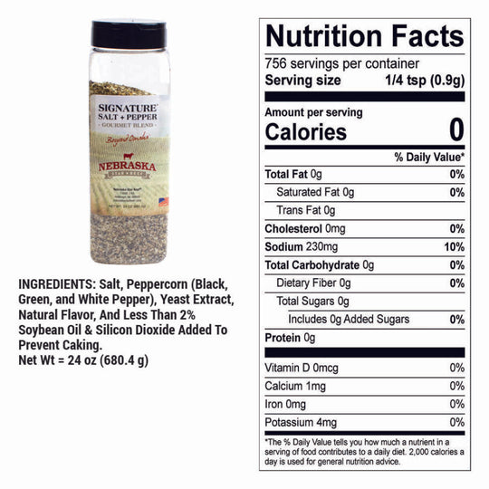 Salt + Pepper Blend | 24 oz. | Gourmet Blend Of Black & White Pepper And Sea Salt Flakes | Mouthwatering Blend Of Herbs & Spices | Comes Together For The Ultimate Steak Experience | 3 Varieties of Peppercorns | Steak Seasoning | Nebraska Seasoning