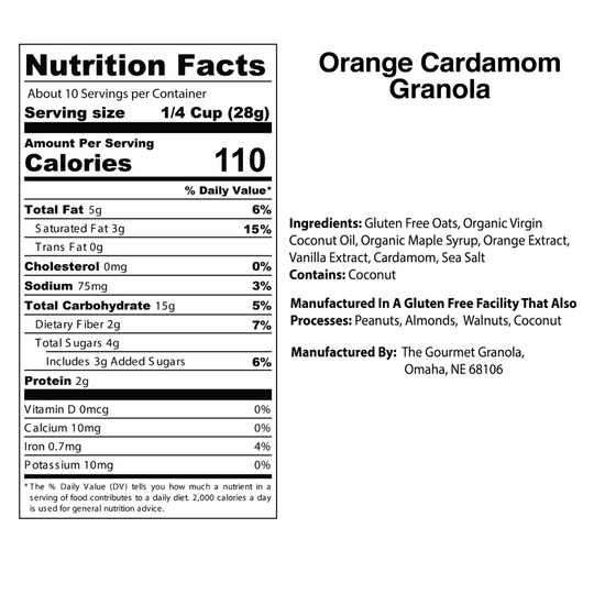 Orange Cardamom Granola Nutritional