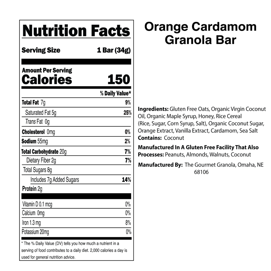 Orange Cardamom Granola Bar Nutritional