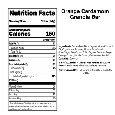Orange Cardamom Granola Bar | Refreshing, Tangy Flavor | Perfect On The Go Snack | Tastes Just Like An Orange Creamsicle | No Guilt | Naturally Sweetened | Gluten, Soy, & Dairy Free