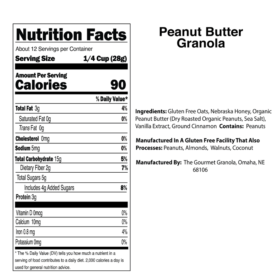 Gourmet Granola Peanut Butter Granola Nutritional