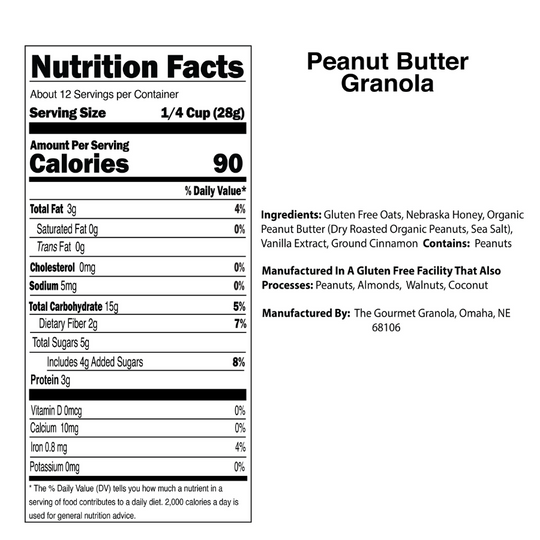 Gourmet Granola Peanut Butter Granola Nutritional