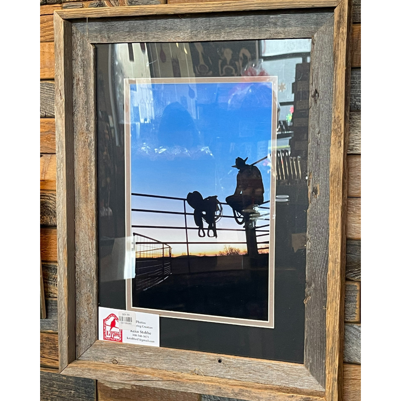 Sunset Fence Line Cowboy | Wood Frame 14 5/8 X19