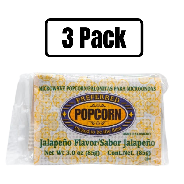 Hot & Spicy Jalapeno Flavored Microwave Popcorn | Microwave Popcorn with a Kick | Good Source of Fiber | 3 oz Bag | Shipping Included | Multi Pack