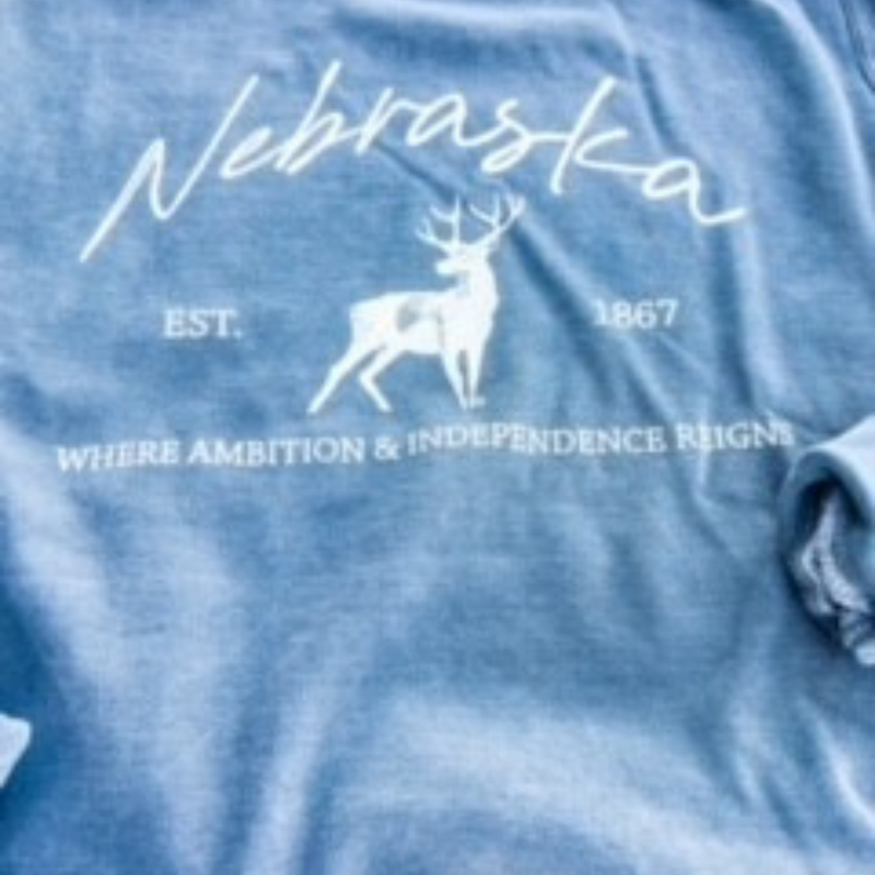 Gray Nebraska Deer Sweatshirt | Where Ambition & Independence Reigns | Multiple Sizes | Gray