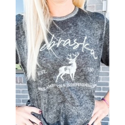 Nebraska Deer T-Shirt | Where Ambition & Independence Reigns | Multiple Sizes | Gray