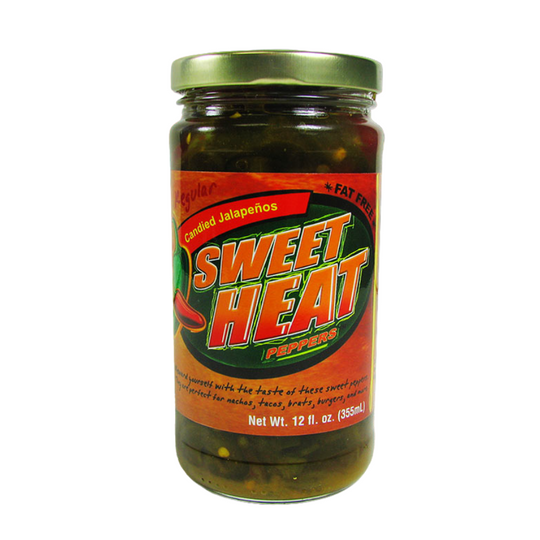 Sweet Heat Peppers | 12 oz. | Candied Jalapeños | Fat Free | Perfect Additive To Dips | Great On Tacos, Burritos, Grilled Chicken, And Even Breakfast Foods | Crunchy And Fresh | Made in Nebraska | Add A Spicy Crunch To Any Dish | Sweet and Spicy