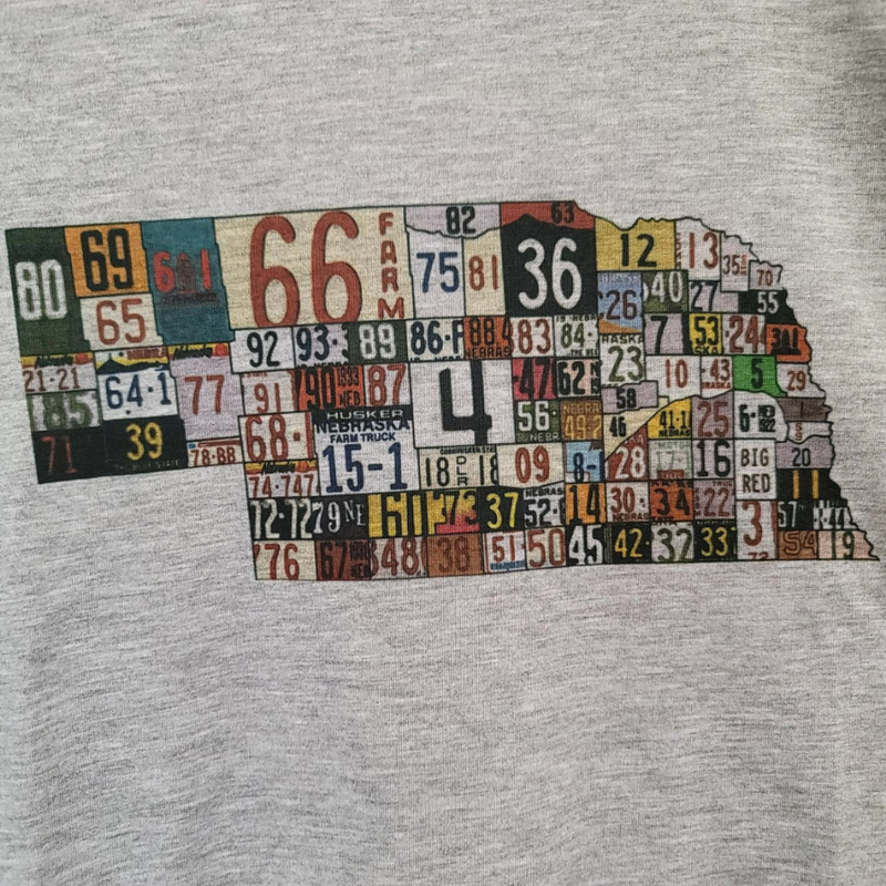 Nebraska License Plates T-shirt | Gray | Choose Your Size | Cotton Blend | Unisex