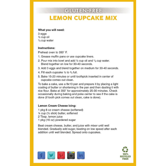 Gluten Free Lemon Cupcake Mix | Decadent and Rich | Certified Gluten Free Ingredients | 2016