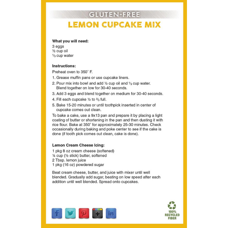 Gluten Free Lemon Cupcake Mix | Decadent and Rich | Certified Gluten Free Ingredients | 2 Pack | Shipping Included | 2016