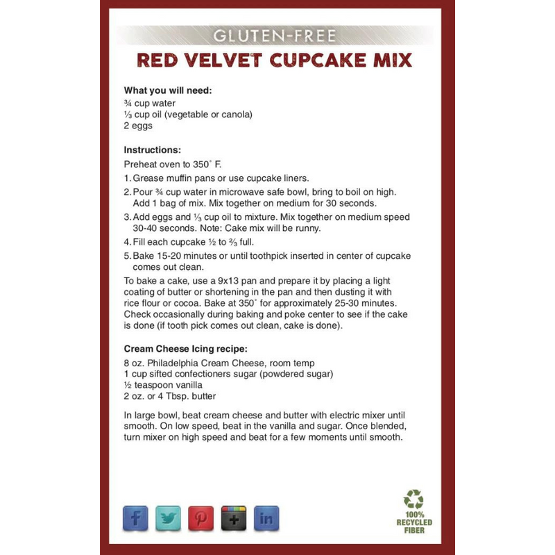 Gluten Free Red Velvet Cupcake Mix | Decadent and Rich | Certified Gluten Free Ingredients | 6 Pack | Shipping Included | 2022