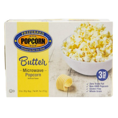 Butter Flavored Microwave Popcorn | Savory Snack | Good Source of Fiber | No Mess Theater Quality Popcorn  | Preferred Popcorn | Box of 3