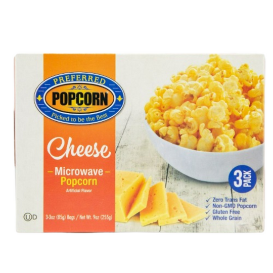 Cheese Microwave Popcorn | Savory Mouthwatering Snack | Great Source of Fiber & Protein | Ready in Minutes | 3 oz. Bag | Preferred Popcorn | Box of 3