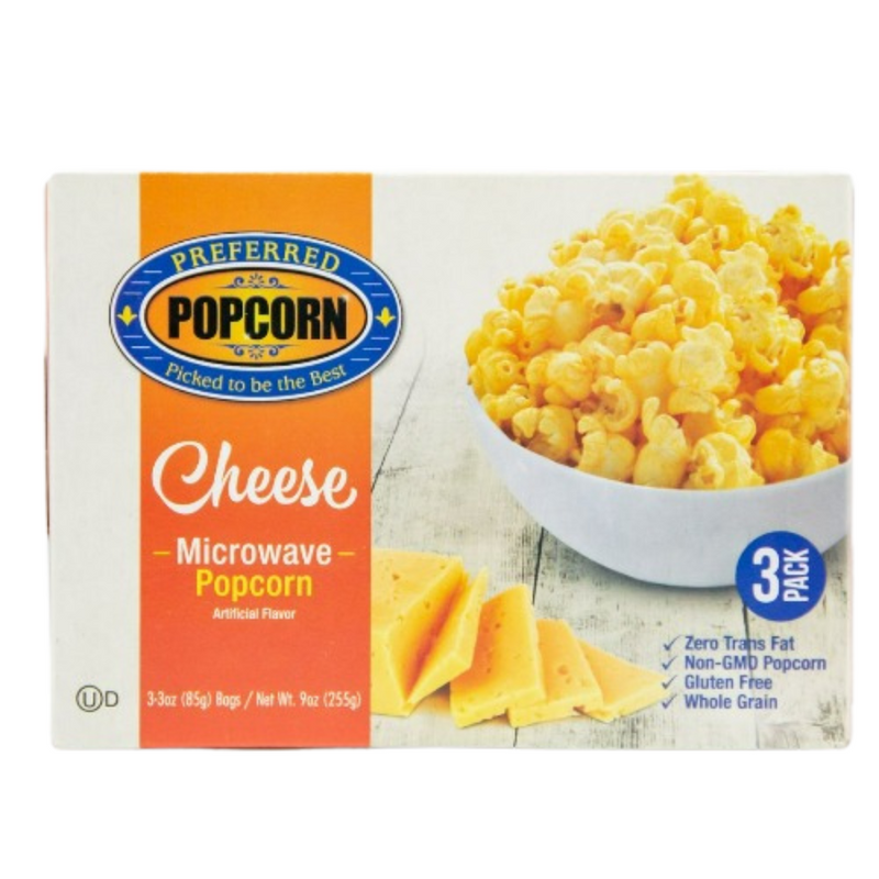 Mouthwatering Cheese Flavored Microwave Popcorn | Great Source of Fiber & Protein | Ready in Minutes | 3 oz. Bag | Box of 3