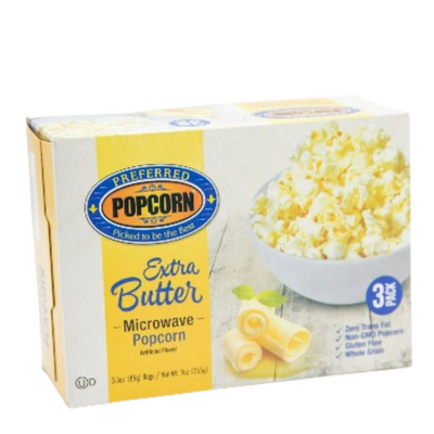 Savory Extra Butter Flavored Microwave Popcorn | Good Source of Fiber | No Mess Theater Quality Popcorn  | 3 oz. Bag | Box of 3