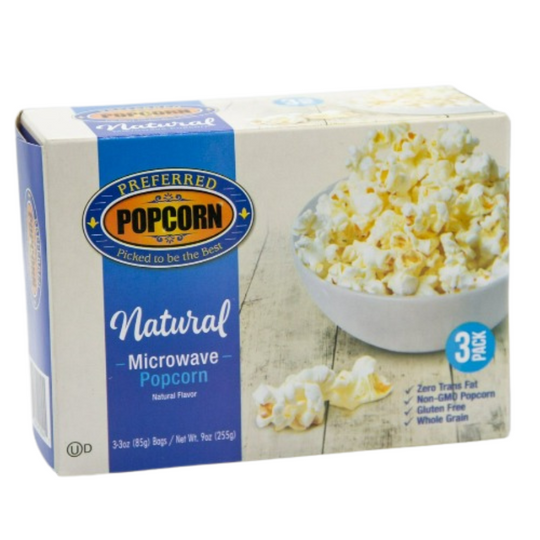 All Natural Flavored Microwave Popcorn | Good Source of Fiber | No Added Ingredients | Preferred Popcorn | 3 oz. Bag | Box of 3