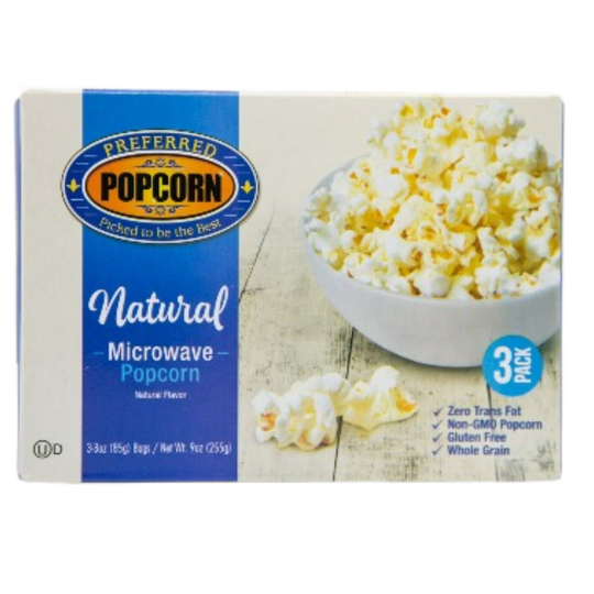 All Natural Flavored Microwave Popcorn | Good Source of Fiber | No Added Ingredients | Preferred Popcorn | 3 oz. Bag | Box of 3