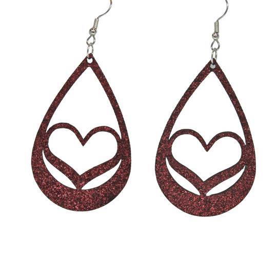 Red Heart Glitter Earrings | Laser Cut