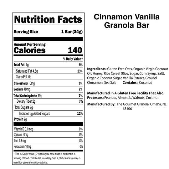 Cinnamon Vanilla Granola Bar Nutritional