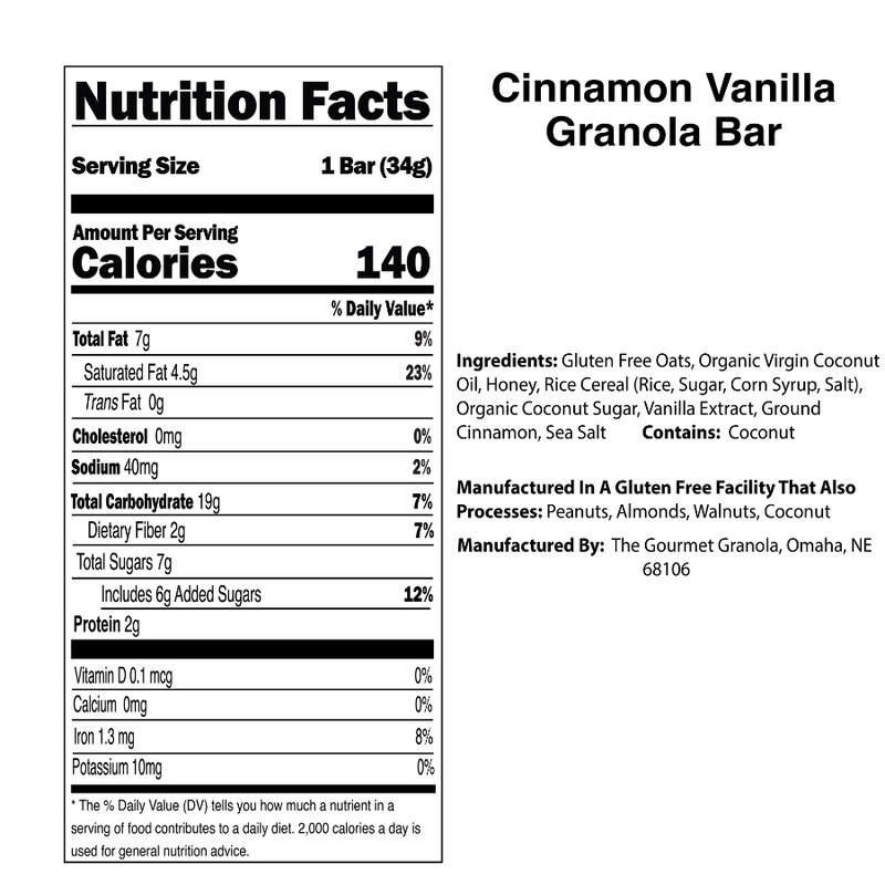 Cinnamon Vanilla Granola Bars | 6 Pack | Tastes Like Oatmeal Cookies | Healthy, Quick Snack | Naturally Sweetened | Perfect Mid Morning Or Afternoon Snack | Gluten, Dairy, & Soy Free | Nebraska Granola | Healthy