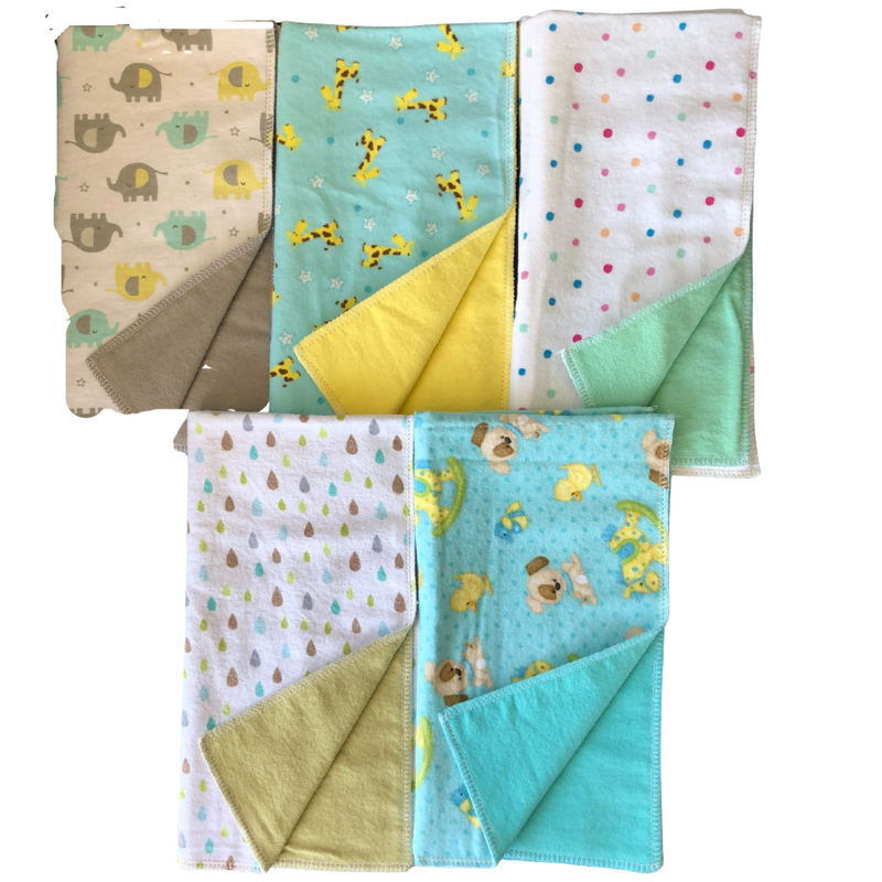 Unisex Burp Cloths | Zoo Animal Pattern | Soft Material | Perfect Baby Shower Gift | Colors Vary | Set of 5 | 41"X50"