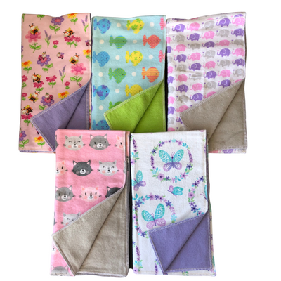 Girl Burp Cloths | Cotton Flannel Material | Soft Hand Sewn Material | Newborn Baby Gift Idea | It's a Girl Shower Gift | Colors Vary | Set of 5 | 12"X22"