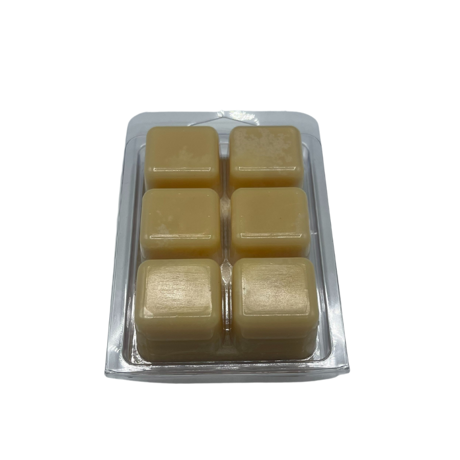 Bottom of LaRee's handcrafted soap 2.75 oz Sandalwood Vanilla scented 100% Natural Soy Wax Melts on white background.