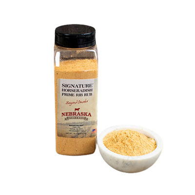 Horseradish Prime Rib Rub | 19.2 oz. | Adds An Accent To The Flavor Of Proteins | Well Suited For Ribeyes & Prime Ribs | Robust Flavor | Not Overpowering | Delicious Blend Of Spices | Nebraska Seasoning