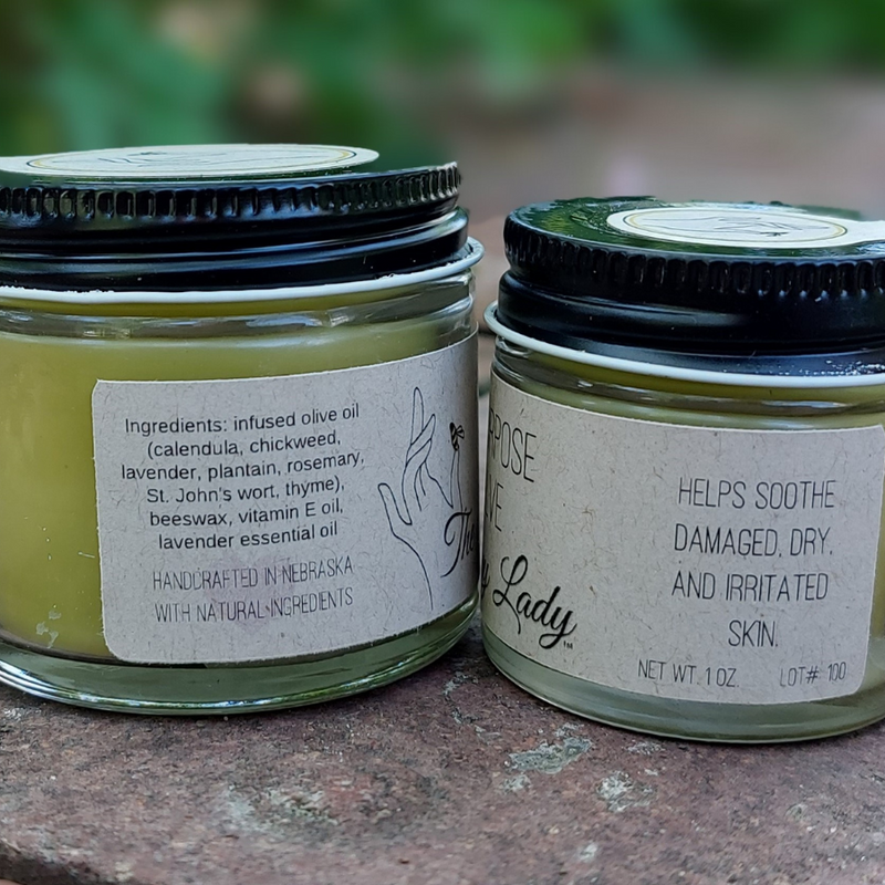 All Purpose Salve | 1 oz | The Salvy Lady | Soothes Dry, Damaged, or Irritated Skin | Made with LOVE in Omaha, Nebraska | Infused with Lavender and Vitamin E Oil | Fresh Beeswax | It Salves It All! | Herbal Healing Balm | Great for All Ages
