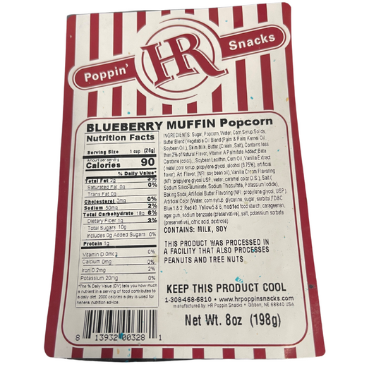 Blueberry Muffin Popcorn | 8 oz. | 6 Pack | Shipping Included | Sweet & Tangy Snack | Made in Gibbon, NE | HR Poppin' Snacks