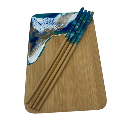 Sushi and Sashimi Serving Board | Serving Trey | Multiple Colors | Small 6X9 Board | Includes Chopsticks