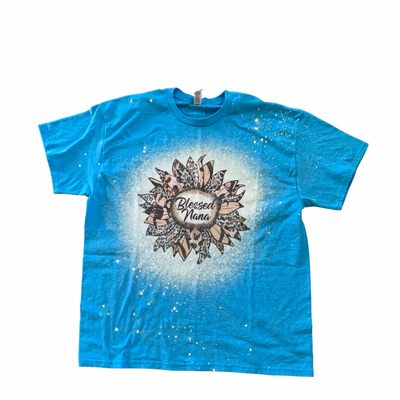 Bleach Dyed T-shirt | Blessed Nana Design | Blue