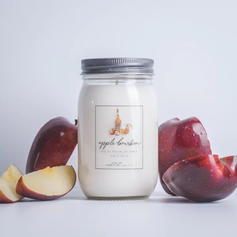 Apple Bourbon Candle | 16 oz. | Notes of Sweet and Spicy Scents | Natural Soy Wax | Essential Oil Fragrance | Made in Omaha, NE | Bianchi Candle Co.